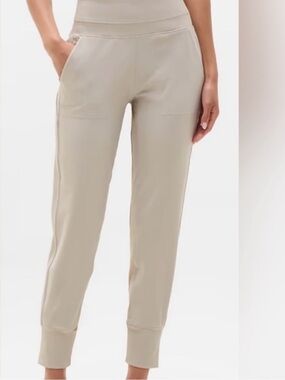 Athleta Slim High-Rise Joggers in Light Beige
